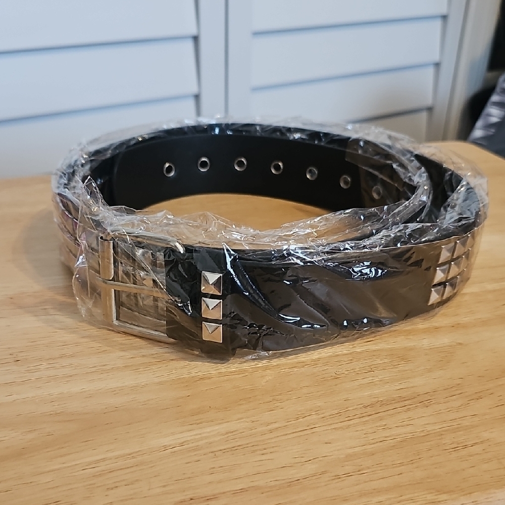 Men's Black Studded Belt 44in